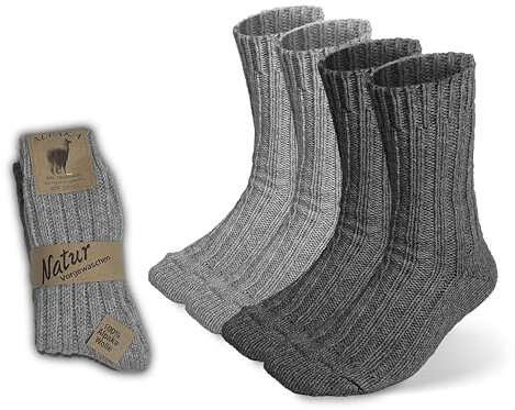 SILKMARKS® Alpaka Socken Dick - Wollige Wärmesocken aus 100% Alpakawolle - 2/4 Paar Sets und Verschiedenen Größen von 35 bis 46 - Kuschelsocken für Damen und Herren (35-38, 2x Grautöne)