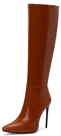 Carkuolary Womens Knee Stivali Alti Sexy Appuntito tacco a spillo High Heel Long Autunno Stivali Moda & Classico Dress Scarpe per donne Ragazze Le signore Dark Marrone Numero 35
