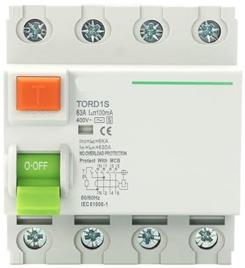 1 interruptor diferencial tipo S interruptor diferencial tipo retardo RCD ELCB tipo interruptor electromagnético (tamaño: 4 polos 100 mA, color: 10 A)