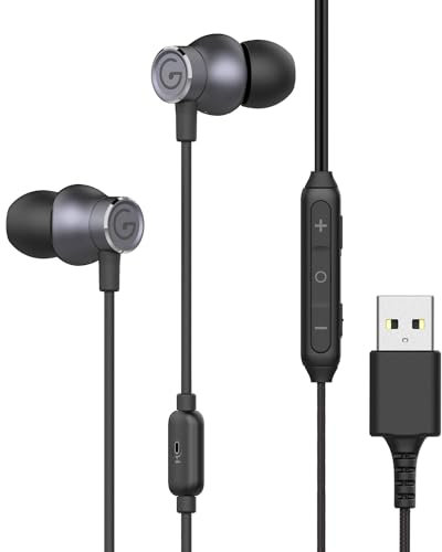GEVO USB Earbuds with Microphone for PC, USB Gaming Earbuds for PC Laptop Desktop Notebook PS5 PS4, Noise Cancelling Mic Wired Earphones for Zoom, Team Working, Meeting Online Work, Music 2M/6.6FT