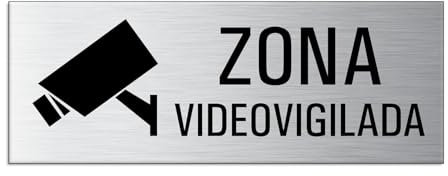 Cartel Zona videovigilada 175 x 65 mm Aluminio cepillado adhesivo