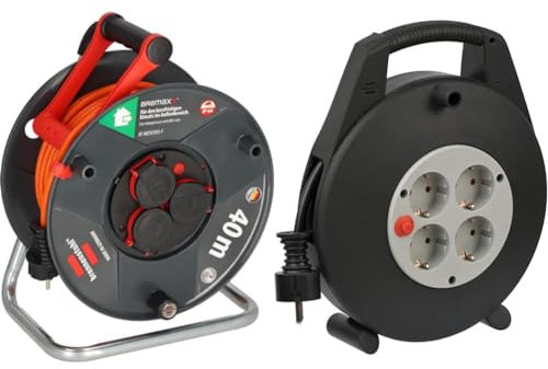 Brennenstuhl Garant V2 IP44 Kabeltrommel 40m outdoor & Vario Line Kabelbox 4-fach/Mini-Kabeltrommel schwarz/grau