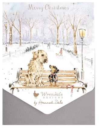 Wrendale - AXNCP033 - Kartenset Weihnachten, Winter Walks, 8 Klappkarten mit Umschlag, Hunde, Maße Karte: 10,1 x 15,2 cm