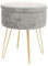 Harbour Housewares Velvet Round Foot Stool with Storage - Grey with Gold Legs - Modern Dressing Table Pouffe Footstool Vanity Seats Vanity Chairs Footstools for Living Room, Bedroom