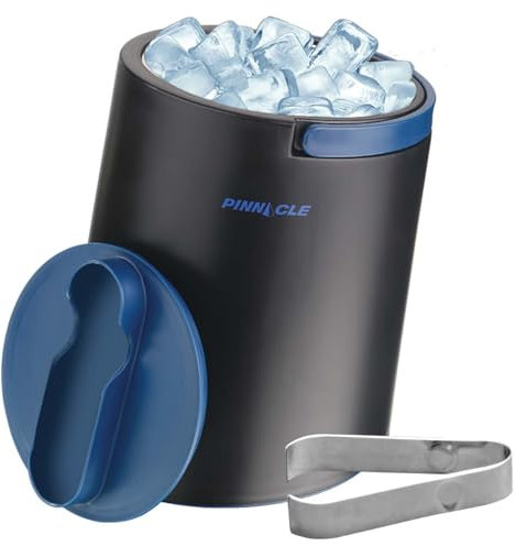 PINNACLE Isolierter Eiskübel für Partys mit Zange, die in den Deckel passt – Edelstahl-Eiskübel für Cocktailbar mit klappbaren Griffen für Innen- und Außenbereich, BPA-frei, Blau
