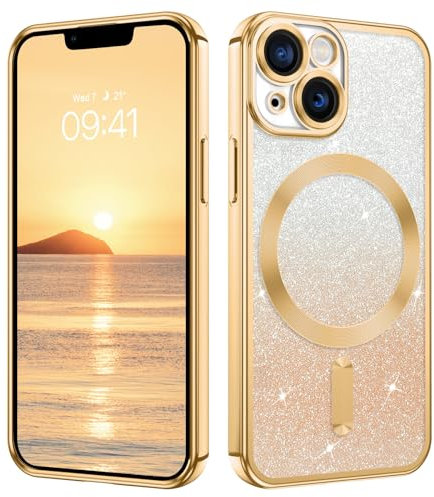 VENINGO for iPhone 13 Mini Case, Compatible with Magsafe Glitter Bling Sparkly TPU Bumper Shockproof Plating Edge Magnetic Cover Slim Girly Women Men Protective Phone Case for iPhone 13 Mini, Gold