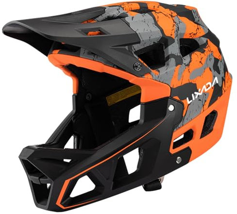 SHUAIGUO Full Face Mountain Bike Helmet Adult Racing Downhill MTB Helmet for Men/Women Adult Mountain Bike Helmet with Visor Over 31 Vents,for head circumference 55-58cm (Camouflage Orange & M)
