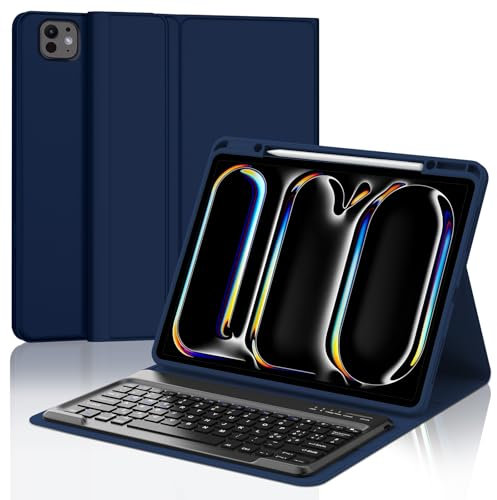 Tastiera iPad Pro 13 M4 2024, Custodia con Tastiera iPad Pro 13 2024, Cover Tastiera Italiano Staccabile Bluetooth iPad Pro 13 (M4) 2024, Blu scuro