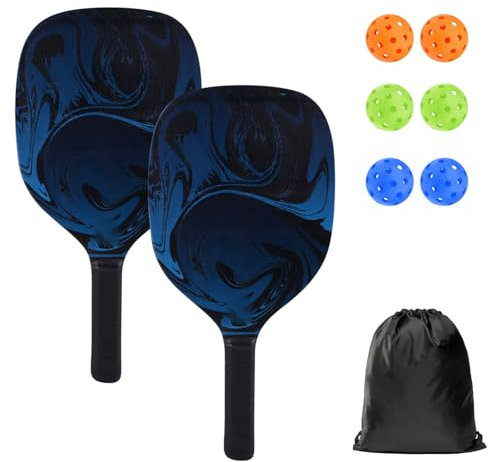 JAOGAUS Paletas de Pickleball, 2 Raquetas Pickleball con 6 Equipo Bolas y Bolsa Portátil,Palas de Pickleball Ligera para Interiores y Exteriores, Deportes de Pickleball para Hombres y Mujeres