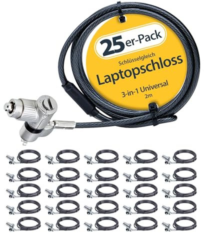 StarTech.com Paquete de 25 Candados Nano Wedge/Noble/K-Slot para Portátil - Cable de Seguridad de 2m - Llave Idéntica