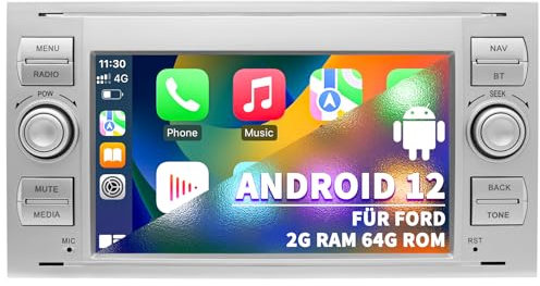 Autoradio per Ford Focus Mondeo S-Max C-Max Galaxy, Sistema Android 12 2G+64G, Touchscreen da 7 Pollici, Radio Doppio din Supporta GPS Navi CarPlay Android Auto Bluetooth WiFi