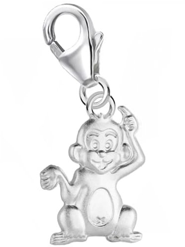 Goldene Hufeisen Charm Anhänger Affe 925 Silber Mattiert, Karabiner für Armbänder