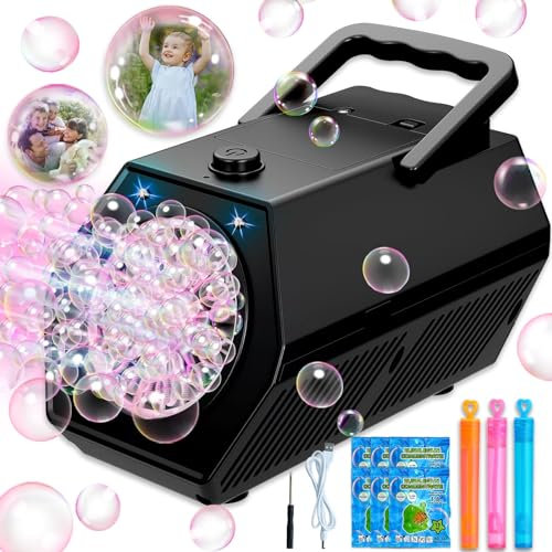 Bubble Machine - Bubble Machine Age 3+ for Kids 18000+ Bubbles Per Minute with 2 Speeds Portable Bubble Blower Operated by Plugin or Batteries (BLACK)