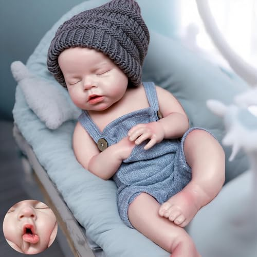 Gileutay 45 cm Realistische Puppen, Reborn, für Jungen, Puppe, handgefertigt aus robustem Silikon, das trinken und pinkeln kann
