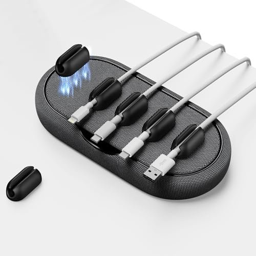 smofish Kabelmanager, Magnetischer Kabelhalter, Mehrzweck-Kabelhalter für Schreibtische Nachttisch, Kabelhalter Organizer, 6 Kabel-Clips für Lightning-Kabel, USB-C-Kabel, Mikro-Kabel, Dunkelgrau