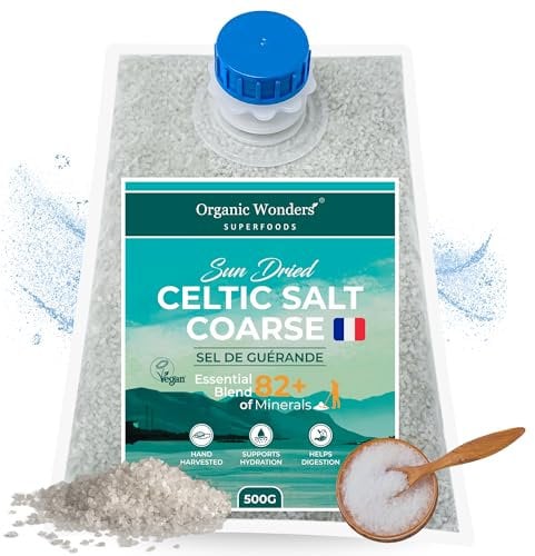 Celtic Salt Coarse (500g) | MAGNESIUM RICH | 100% NATURAL | UNREFINED | Rich in 82+ Essential Minerals | Sun Dried | Hand-Harvested in France by Organic Wonders®