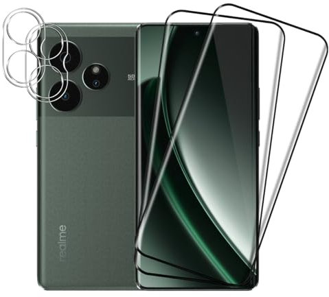 Rnnmeeko [2+2 Piezas Protector de Pantalla para Realme GT 6/Realme GT 6T Cristal Templado, Vidrio Templado Y Protector de Lente de Cámara, Screen Protector para Realme GT 6/Realme GT 6T