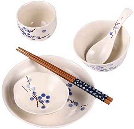 FUNOMOCYA Service De Table En Céramique De Style 6 Pièces Ensemble D'ustensiles Pour Une Personne Vaisselle Décorative À Fleurs Facile À Nettoyer