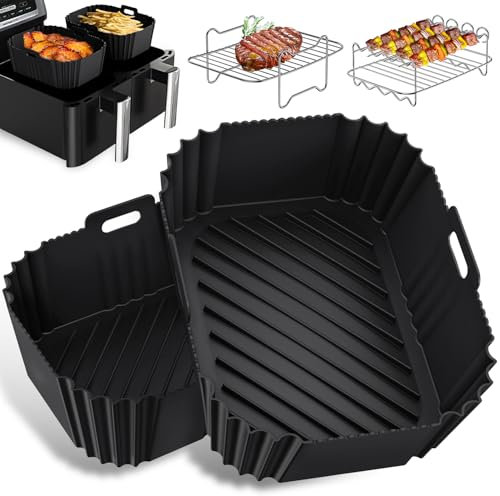 Zubehör für Ninja Heißluftfritteuse, Silikonform Backform für Ninja Foodi AF400EU AF300EU 7,6L-9,5L Airfryer XL, Silikon Einsätze mit Spießen/Grillrost für Dual Zone Air Fryer - BPA-Frei