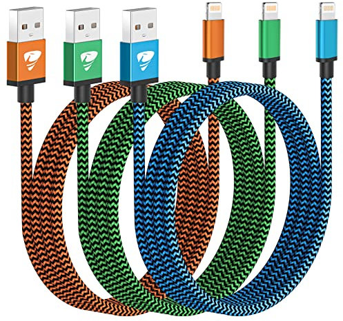 3Pack 3M iPhone Charger, MFi Certified Lightning to USB Cable, Long Braided Fast Charging Cord Compatible With iPhone 14 13 12 11 Pro Max XR XS 8 7 6 Plus SE