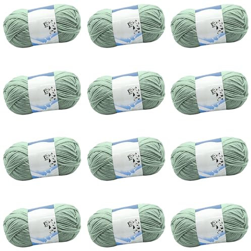 600 g di filato per lavorare a maglia e uncinetto, 12 gomitoli da 50 g, 100% cotone, morbida lana per uncinetto, multicolore (verde)
