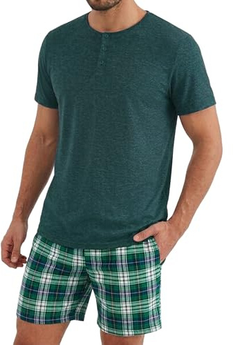Uniexcosm Ensemble de Pyjama Été Pyjama Homme Coton Court Pyjama Homme Pantalon Manches Courtes