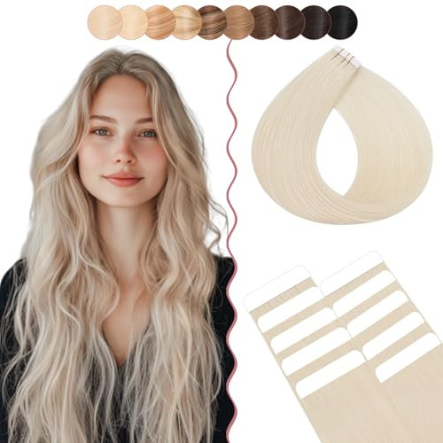 SEGO Tape Extensions Echthaar 10pcs Extensions Echthaar 15g Tape In Extensions Echthaar Invisible Echthaar Extensions Tape Glatt Haarverlängerung Für Frauen 55 cm # 60