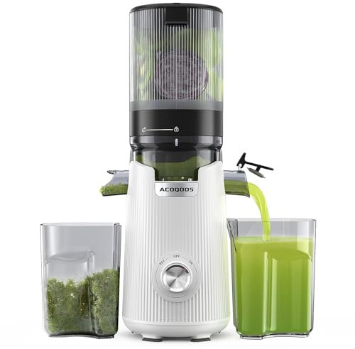 ACOQOOS Juicer Machines, 135MM Wide Chute for Whole Fruit and Vegetable,1.8L Auto-Feed Time-Saver, Slow Masticating High Yield, Easy to Clean Cold Press Juicer with 2 Cups, White