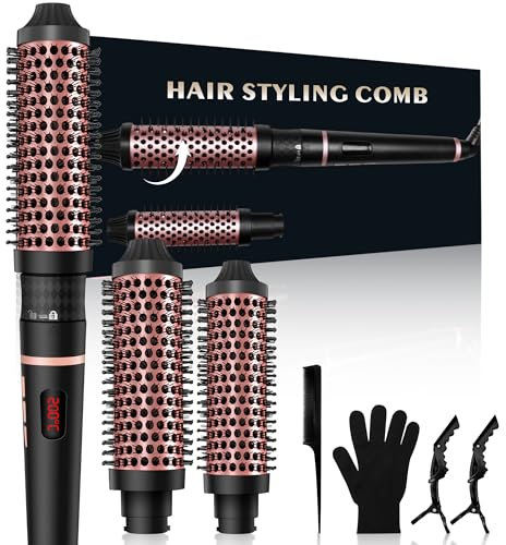 32/38MM Thermal Brush for Hair Thermal Round Heat Brush with 120-230℃ Digital Display 13 Temperatures, 3 Interchangeable Curling Iron for Short, Medium & Long Hair, Dual Voltage