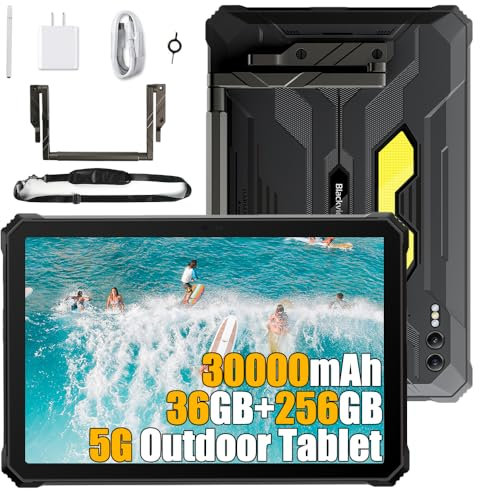 Blackview Active 10 Pro 5G Rugged Tablet 30000mAh Batteria, 36GB+256GB/2TB Rugged Smartphone, 10.95 FHD+ Robusto Tablet, Luce da campeggio, 108MP+50MP, 2 Altoparlanti, IP68, 4G LTE,OTG,GPS,NFC, Nero
