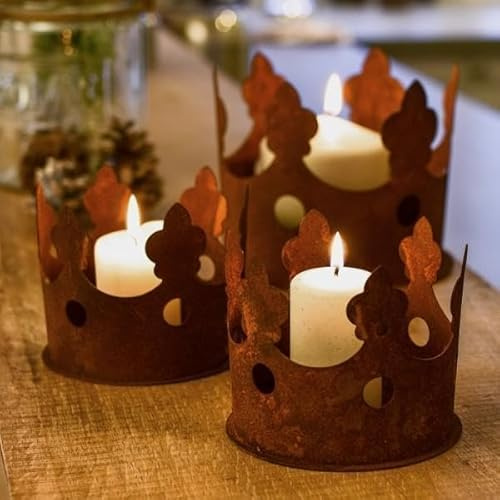 Der-Porzellan-Laden Kronentopf Edelrost Rostdeko Gartendeko, Metall, 12 x 12 cm, ideal für Kerzen & Pflanzen, romantische Deko-Krone, perfekt für Haus & Garten