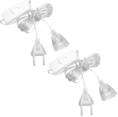 Leloco Lot de 2 rallonges plates - 3 m - Passe-fenêtre - Câble d'alimentation transparent - Fiche européenne - Avec interrupteur et fiche - Pour LED et extérieur