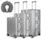 WINLIFE 3in1 M+L+XL Handgepäck(53cm) + Checkin-Trolley(65cm) + XL Koffer(75cm) Reisekoffer Set mit Alu-Rahmen, ABS + Anthrazit Nackenkissen & TSA Nummern-Schloss | Silber