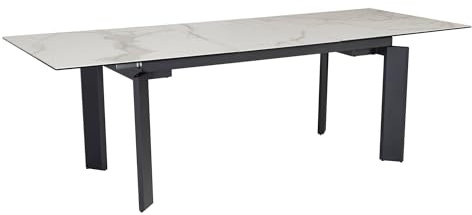 Mesa de comedor de 180 x 95 x 77 cm, de cerámica y cristal, aspecto de mármol, mesa de cocina extensible hasta 240 cm, mesa de cristal grande, mesa de comedor rectangular con