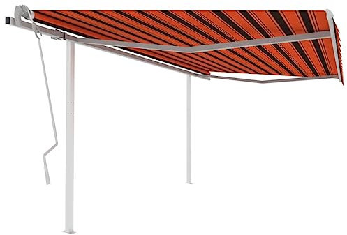 Brokky Gelenkarmmarkise Einziehbar mit Pfosten Balkonmarkise Klemmmarkise Einziehbare Markise Sonnenmarkise Balkon 4,5x3 m Orange und Braun