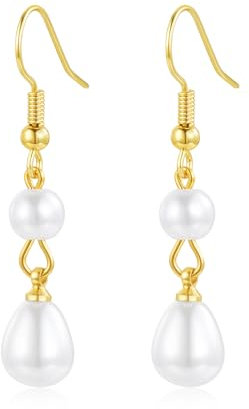 Cangall Silver Earrings for Women Gold, Lightweight Pearl Silver Drop Earrings Dangle for Girls, Hypoallergenic Fashion Pearls Jewelry Gifts for Wedding Valentine's Day Birthday Christmas Bridal