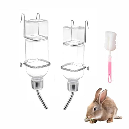 Biberon Lapin, Biberon Cochon d'Inde, BiberonLapin pour Cage, Abreuvoir Lapins, Distributeur Eau Lapins avec Support, Accessoire pour Lapin, Abreuvoir pour Rongeurs Chinchilla écureuil, 180Ml+350Ml