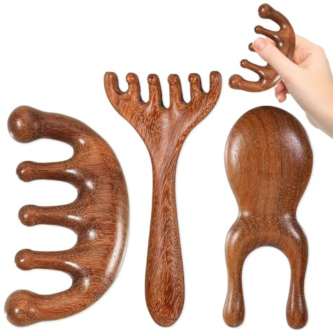 3 PCS Wooden Scalp Gua Sha Combs, Six-Claw Meridian Massage Comb with Wide Tooth, Deer Antler Massage Comb, Stress Relief & Hair Care, Hair Massager Tool for Men Women