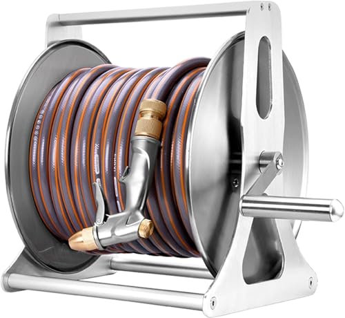 KJoBDwz Garten-Schlauchaufroller Wasserschlauchwagen mit Mehreren Sprühmustern, Gartenschlauch-Organizerwagen aus Edelstahl(20m)