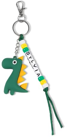 GSTFY Porte-clés dinosaure personnalisé avec nom - Breloque dinosaure mignon personnalisé pour clés, sac à dos ou cadeau (8 cm, 8 couleurs)