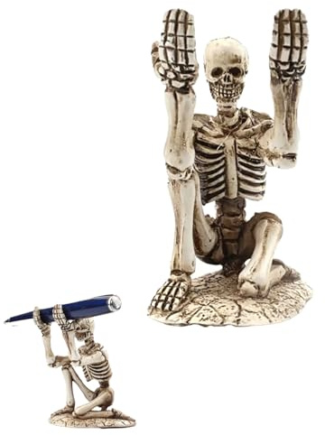 Bustlwor Porte Stylo En Forme De Tête De Mort Mini, Pot à Vintage Stylo à Crâne, pour décoration d'intérieur d'Halloween, Fêtes (Blanc)