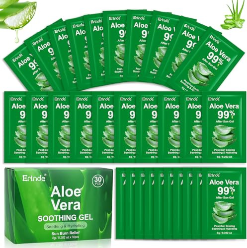 Erinde 30er Pack Aloe Vera Gel für Gesicht, Haare und Körper, 99% Reines Aloe Vera Gel zur Linderung von Sonnenbrand, After-Sun Hautpflege, Travel Essentials Feuchtigkeitscreme Gesicht