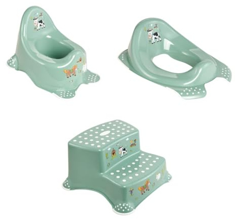 keeeper Funny Farm-Set Babytopf adam + Toilettensitz ewa + Zweistufiger Tritthocker igor, Babytopf ab ca. 18 Monate bis ca. 3 Jahren, Toilettensitz ab ca. 24 Monate bis ca. 4 Jahre, Nordic Green