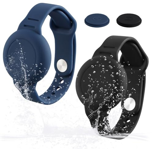 Ziyonix 2 Stück Wasserdichtes Armband kompatibel mit AirTag für Kinder, Silikon Air Tag Armbänder Silikonhalter mit Versteckt Cover Atmungsaktiv GPS Tracker Halter für Kinder (Nachtblau+Schwarz)