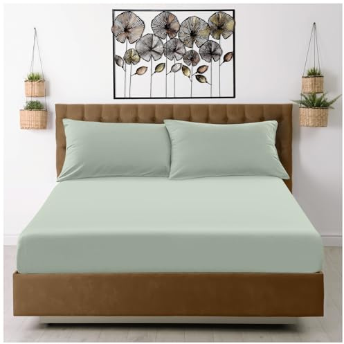 GC GAVENO CAVAILIA Microfiber Super King Fitted Sheet (25cm) Deep Bed Sheets - Breathable, Fade & Wrinkle Resistant - Elasticated Corners - Mattress Bedsheet (182x200cm) - Sage Green