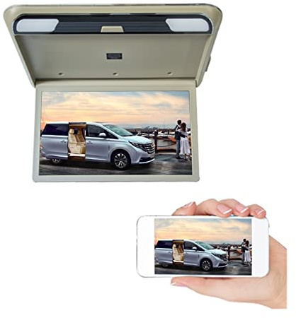 FHRKA Reproductor Car Headrest, Monitor de Coche de 19 Pulgadas 1080P Pantalla LCD HD TV de Techo para Automóvil Montaje en Techo de Autocaravana Portátil (Beige Mirror Monitor)