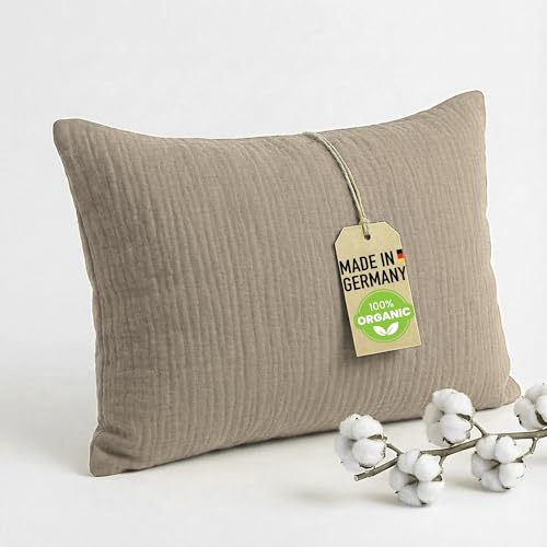 chambry Musselin Kissenbezug - 100% Doppel-lagige Baumwolle, handgefertigt in Deutschland - atmungsaktiv klimaneutral bügelfrei und pflegeleicht - 40 x 60 cm Champagne