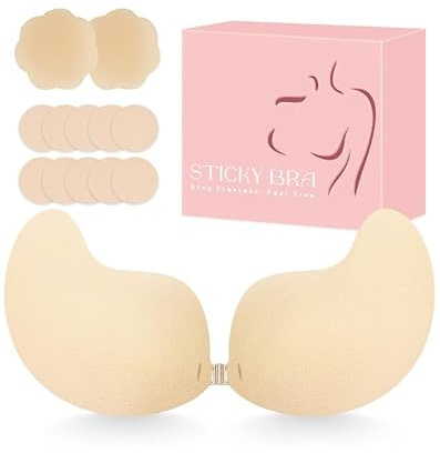 Klebe BH Push Up Trägerloser Rückenfreier Unsichtbarer BH für Damen | Selbstklebend & unsichtbar: perfekt für rückenfreie Kleider & Brautkleider. Starker Halt, Super Push-up.