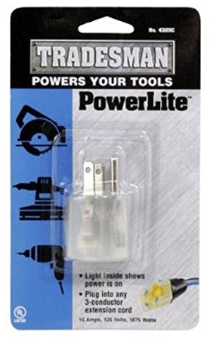 Southwire Woods Tradesman Adapter Plug - 1-Outlet Lighted AC Adapter - 15-Amp Grounded Plug Adapter - Clear Housing - Safe Jobsite & Home Use