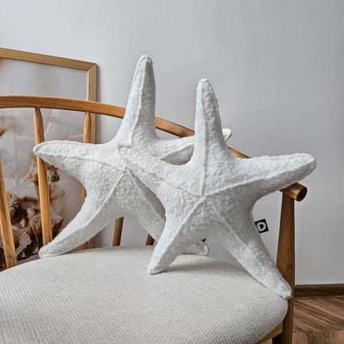 Decordruk Sternkissen Bouclé Weiß – Dekokissen in Sternform – Weiches Kuschelkissen für Kinder & Erwachsene – Handgemacht in EU – Waschbar - 43x43 cm